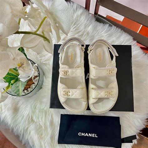 chanel sandal white|chanel white flat sandals.